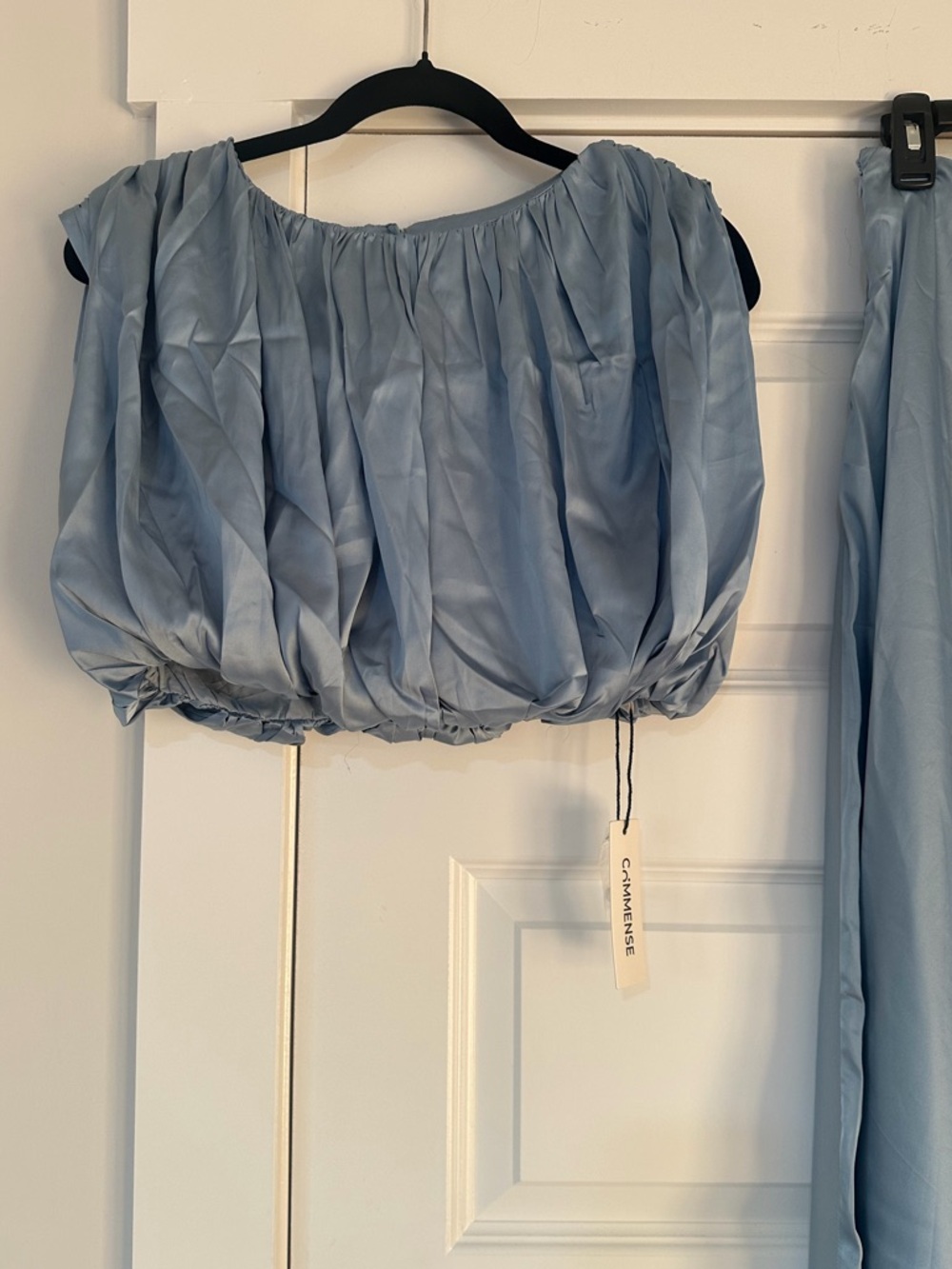 Commense Blue Satin Skirt Set with Ruched Top - Picture 4 of 5